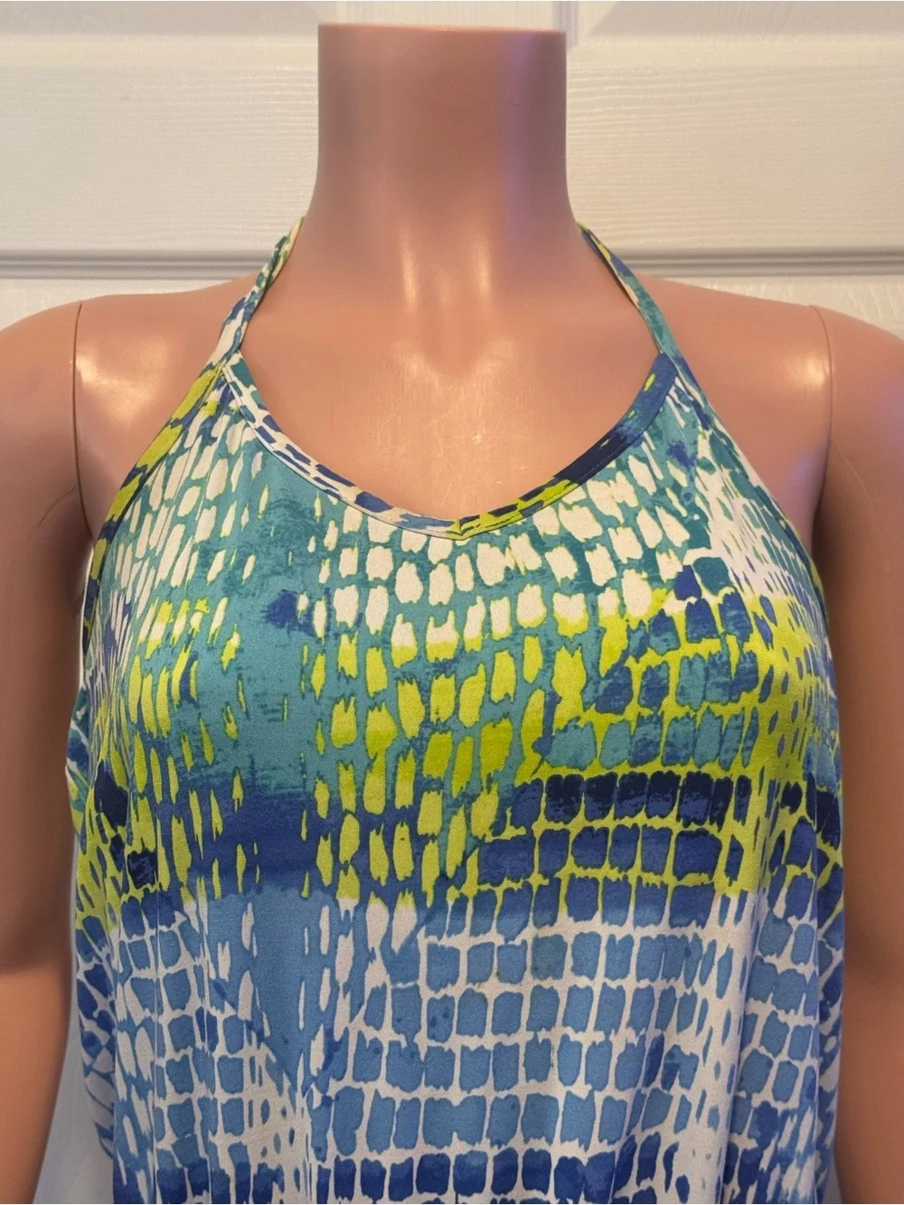 Michael Kors Women's Sleeveless Halter Printed Tie-Waist Dress in Blue & Green